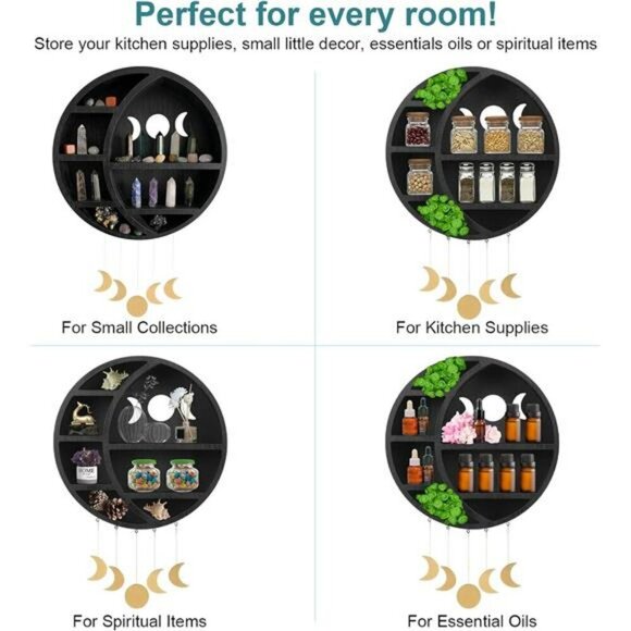 Moon Shelf Wall Decor Crystal Display Wooden Crescent Moon Phase Room Shelf - Picture 4 of 7